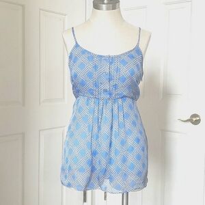 Vintage MILLY Silk Babydoll Blouse Camisole Top Periwinkle Blue White